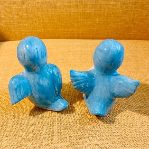 Vintage Bluebird Salt & Pepper Shakers blue white yellow pink anthropomorphic - Picture 2 of 11